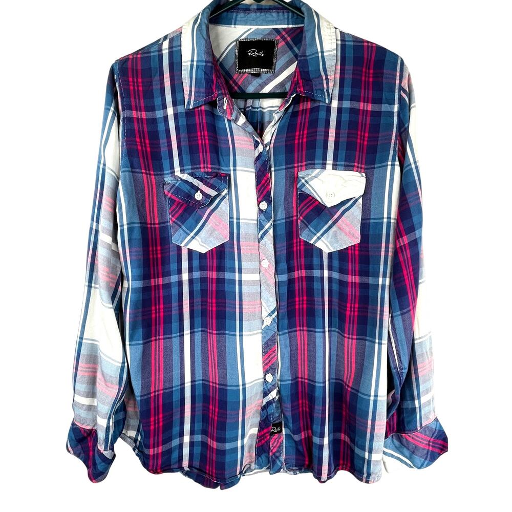 Rails Women's Pink Plaid Button Up Shirt - Size L